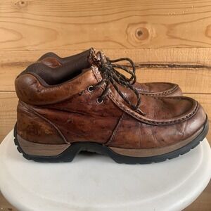 Roper Mens 10.5 Leather‎ Ostrich Print Rugged Sole Shoes Western Comfort